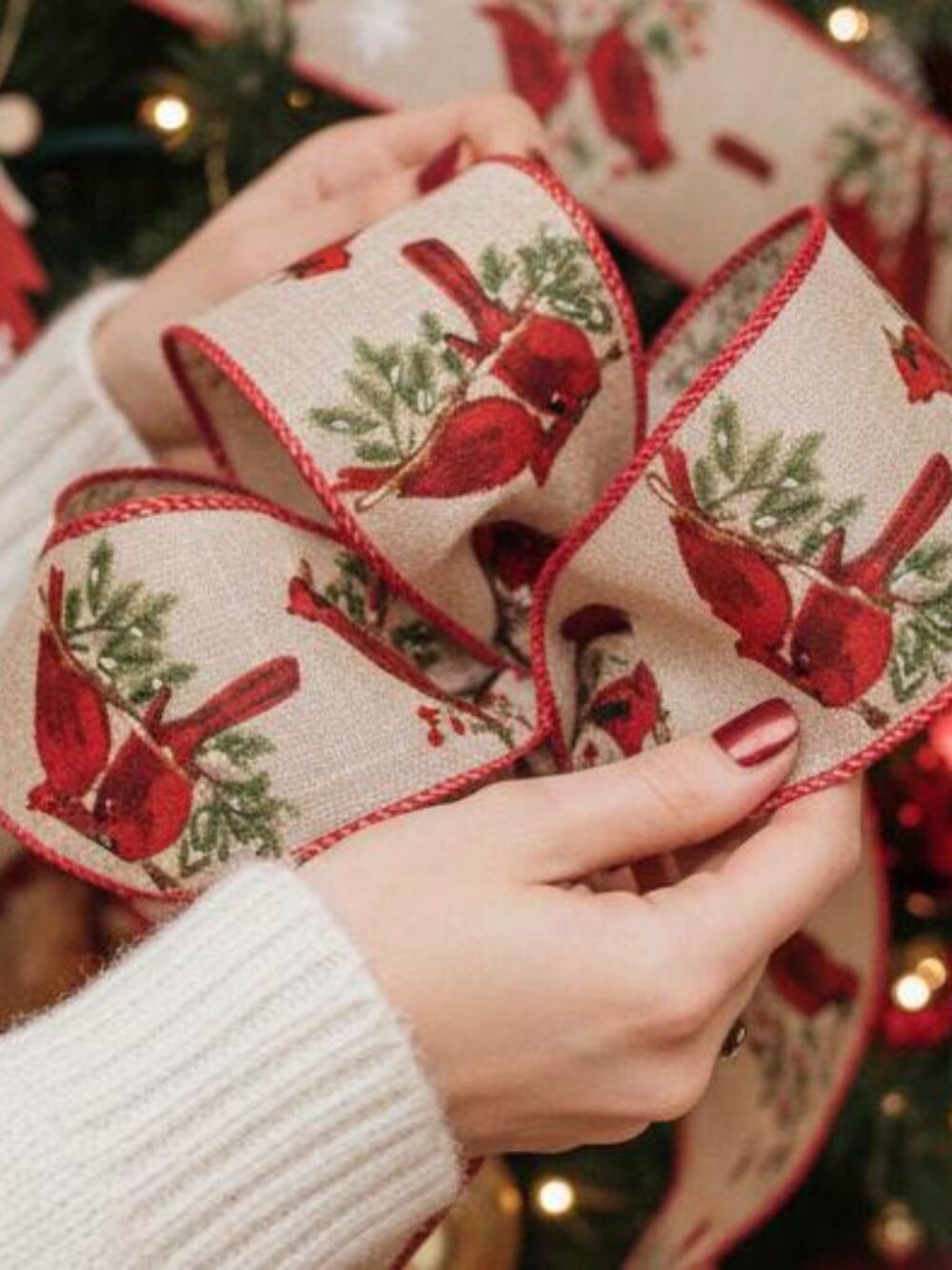 2.5" x 10 Yds Red Cardinal Bird Burlap Wired Christmas Ribbon Red Edge Wreath
